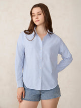 Women's Blue Casual Striped Full Sleeves Shirt