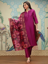 Women's Wine Kurta Set with Duppatta