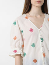 Women's White Woven Casual Solid Regular Fit Half Sleeves Top