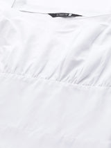 Women's White Puff Sleeves Blouson Top