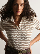 Women's Brown Abstract Print Polo