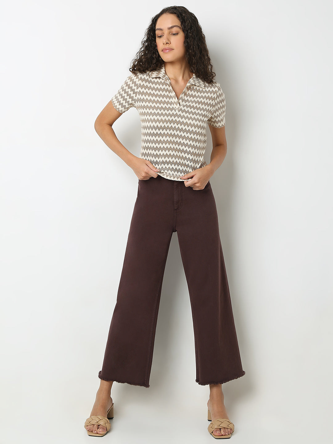 Women's Brown Abstract Print Polo