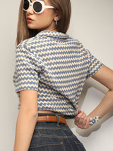 Women's Blue Abstract Print Polo