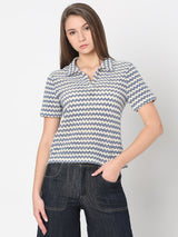 Women's Blue Abstract Print Polo