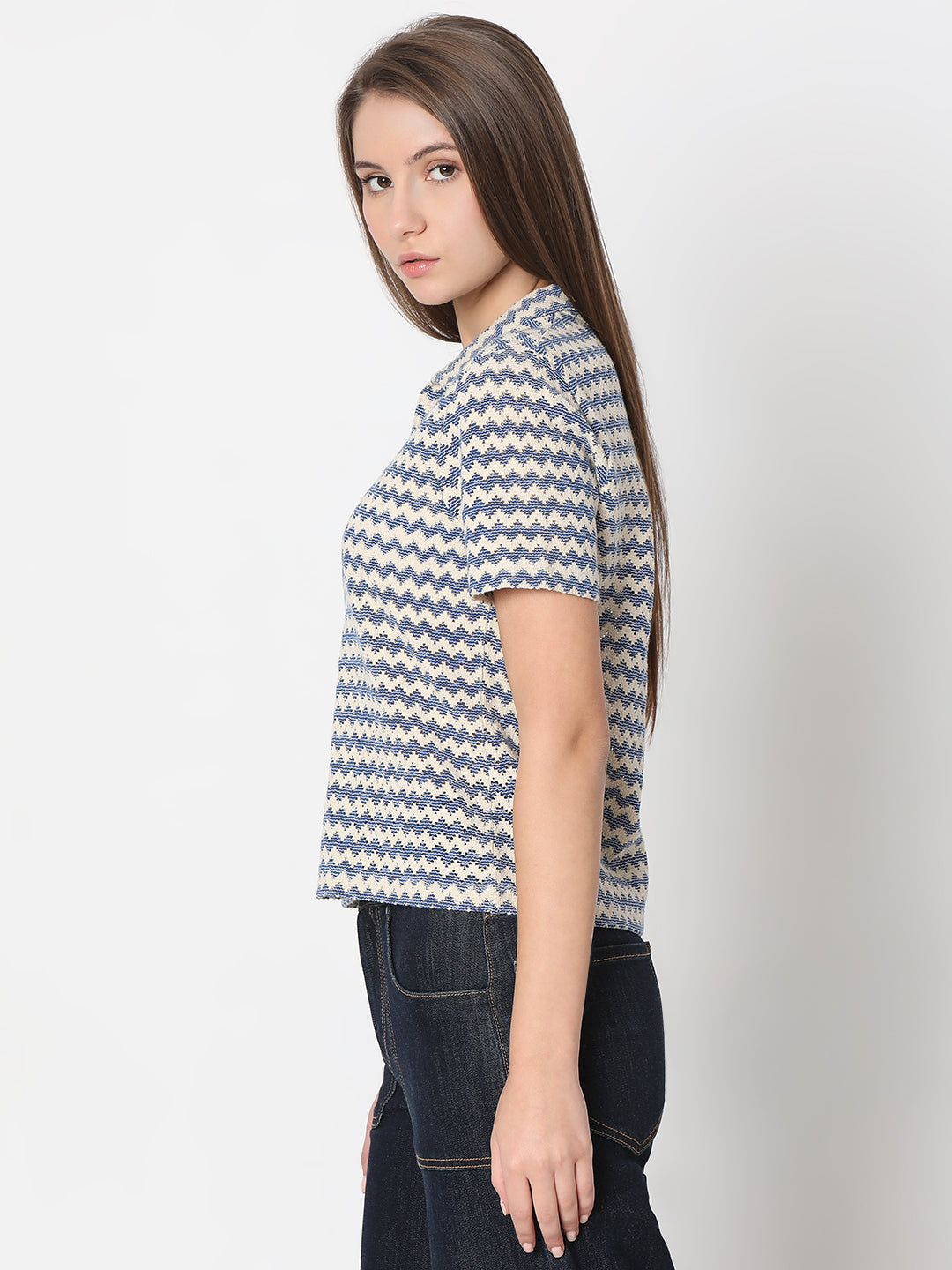Women's Blue Abstract Print Polo