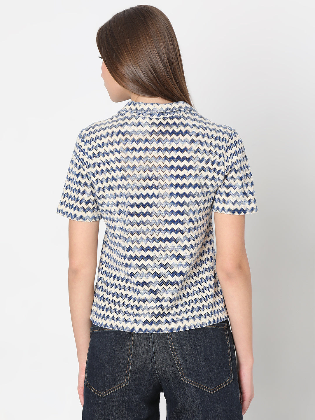 Women's Blue Abstract Print Polo