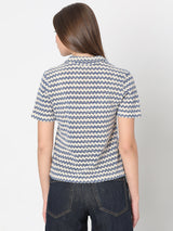 Women's Blue Abstract Print Polo