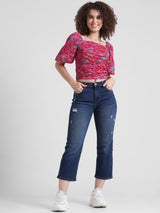 Women's Blue Woven Casual Solid Cropped Jeans
