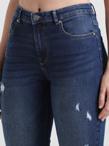 Women's Blue Woven Casual Solid Cropped Jeans