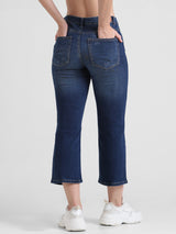 Women's Blue Woven Casual Solid Cropped Jeans