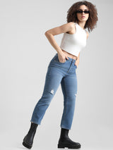 Women's Blue Woven Casual Solid Cropped Jeans