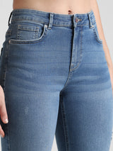 Women's Blue Woven Casual Solid Cropped Jeans