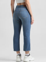 Women's Blue Woven Casual Solid Cropped Jeans