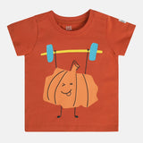 Boys Red Casual Regular Fit Printed Half Sleeves Tshirt