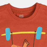 Boys Red Casual Regular Fit Printed Half Sleeves Tshirt