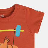 Boys Red Casual Regular Fit Printed Half Sleeves Tshirt