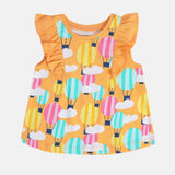 Girls Orange Casual Regular Fit Printed Top