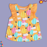 Girls Orange Casual Regular Fit Printed Top