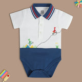 Boys White Casual Regular Fit Printed Onesie