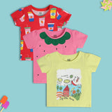 Girls Multicolor Casual Regular Fit Printed Tops - Set of 3