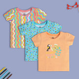 Girls Multicolor Casual Regular Fit Printed Tops - Set of 3