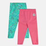 Girls Multicolor Casual Printed Leggings - Set of 2