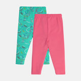 Girls Multicolor Casual Printed Leggings - Set of 2