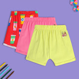 Girls Multicolor Casual Regular Fit Printed Shorts - Set of 3