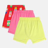Girls Multicolor Casual Regular Fit Printed Shorts - Set of 3