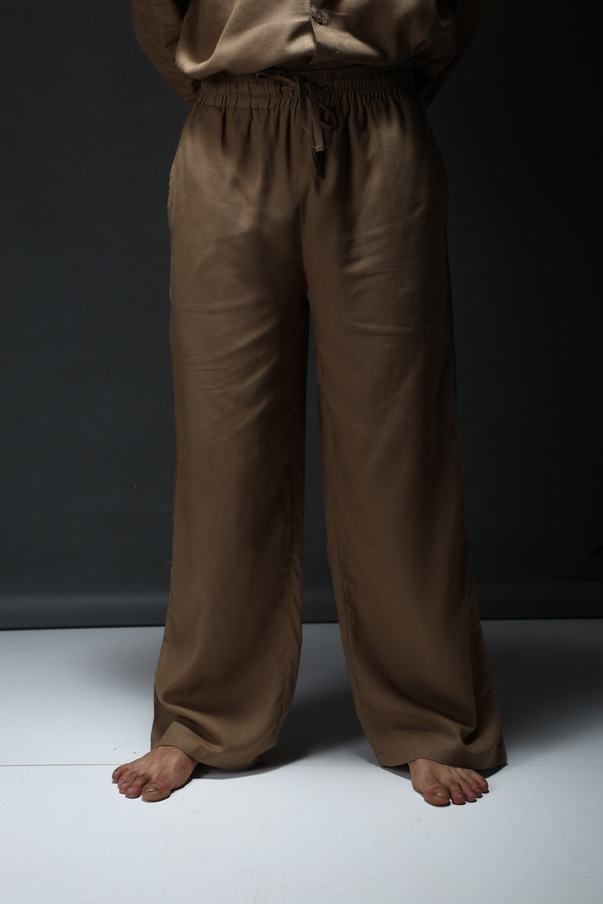 Unisex Brown Casual Solid Wide Leg Pant