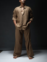 Unisex Brown Casual Regular Fit Solid Full Sleeves Shirt