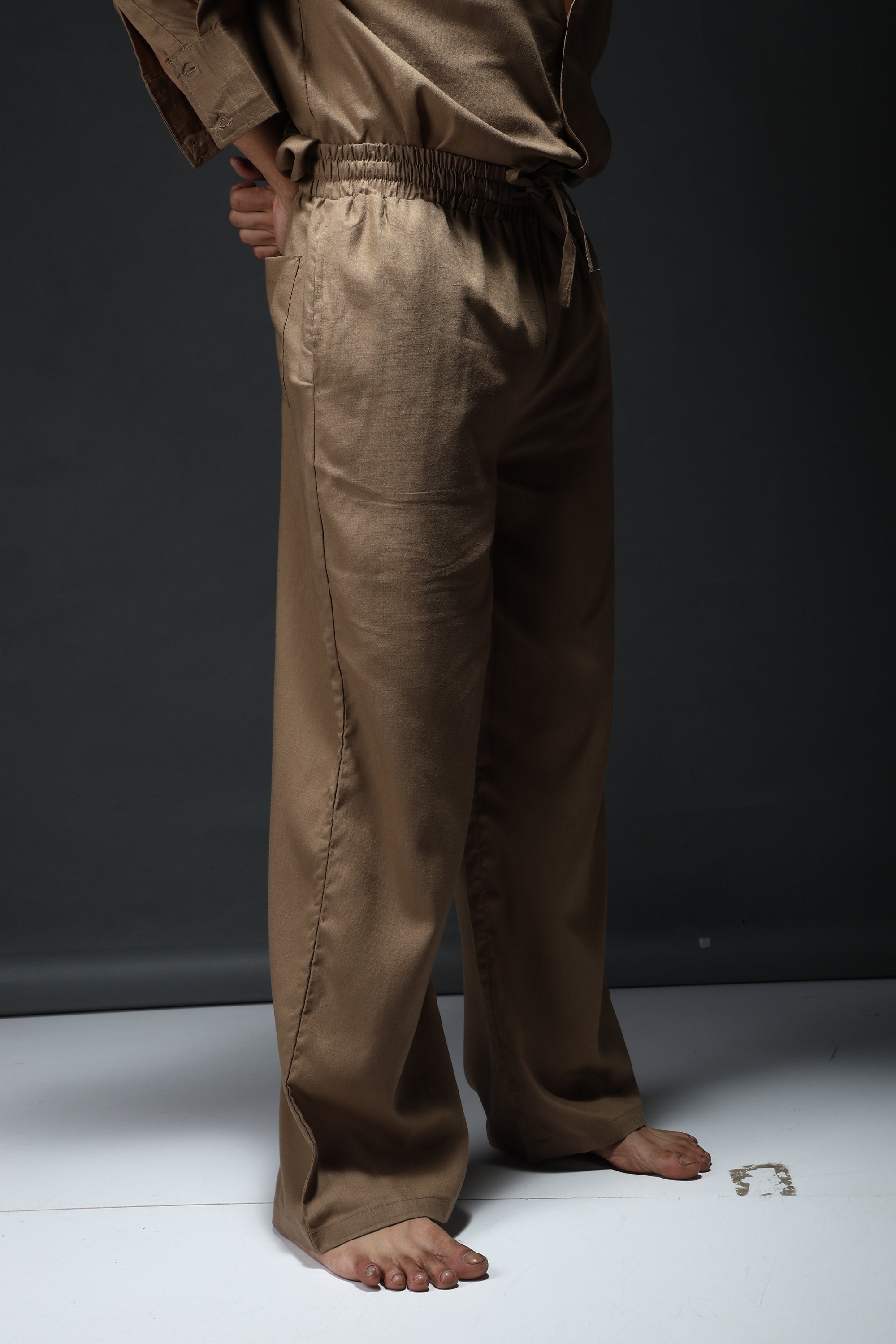 Unisex Brown Casual Solid Wide Leg Pant