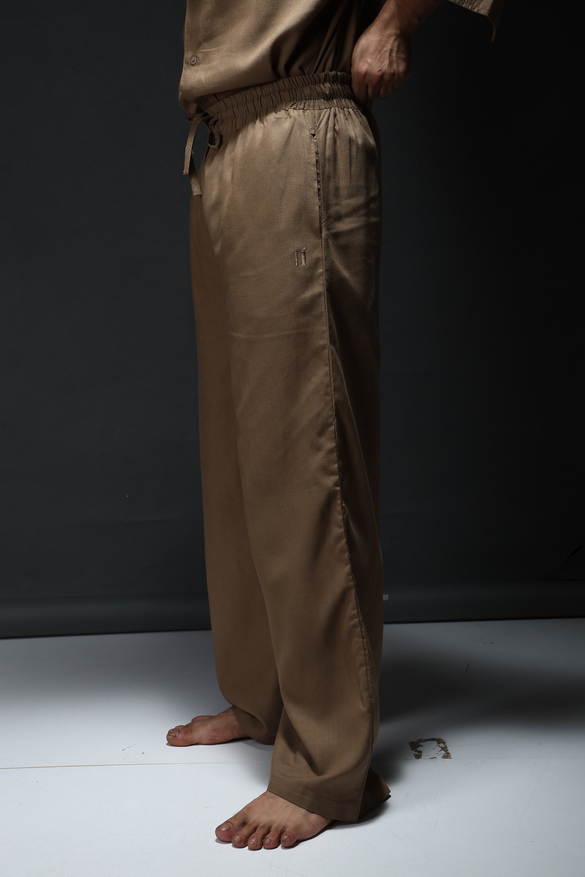 Unisex Brown Casual Solid Wide Leg Pant