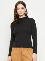 Women's Black High Neck Long Sleeves Top
