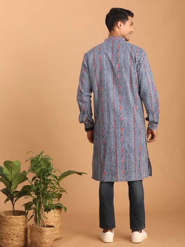 Men's Blue Festive Ethnic Full Sleeves Kurta