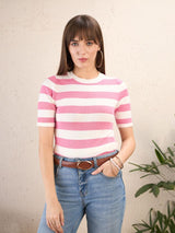 Women's Pink & White Striped Acrylic Top
