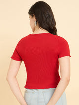 Women's Red Casual Slim Fit Solid Top