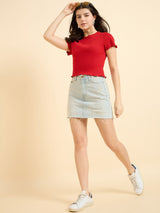 Women's Red Casual Slim Fit Solid Top