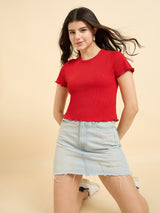Women's Red Casual Slim Fit Solid Top