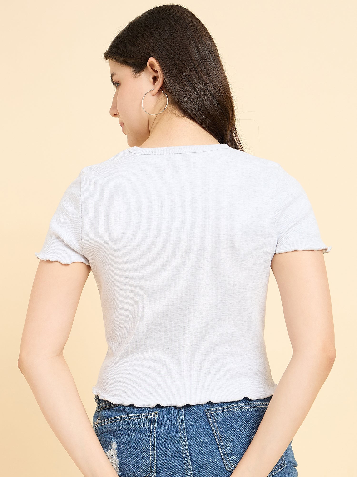 Women's Grey Casual Slim Fit Solid Top