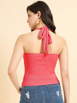 Women's Pink Party Skinny Fit Solid Top