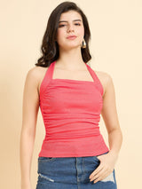 Women's Pink Party Skinny Fit Solid Top
