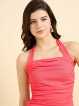 Women's Pink Party Skinny Fit Solid Top