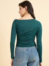 Women's Blue Casual Slim Fit Solid Top