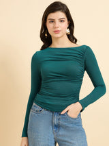 Women's Blue Casual Slim Fit Solid Top