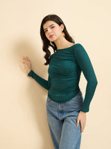 Women's Blue Casual Slim Fit Solid Top
