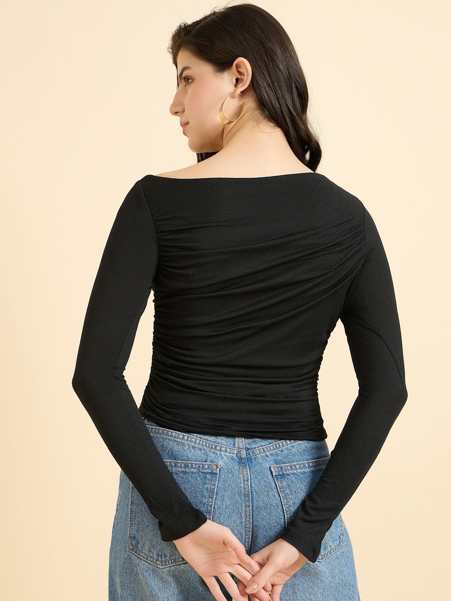 Women's Black Casual Slim Fit Solid Top