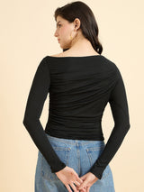 Women's Black Casual Slim Fit Solid Top