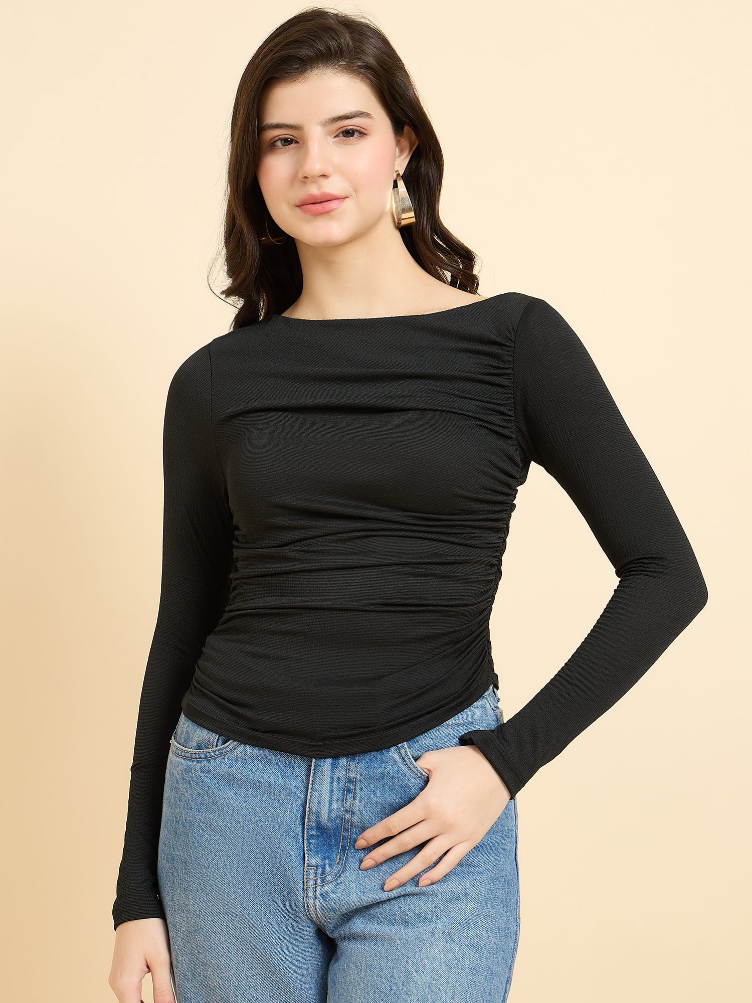 Women's Black Casual Slim Fit Solid Top