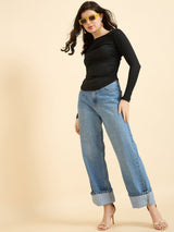 Women's Black Casual Slim Fit Solid Top
